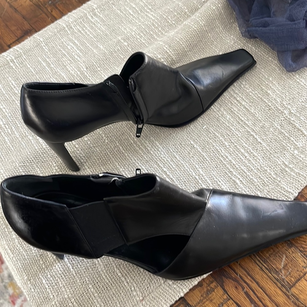 Goffredo Fantini Womens Black Leather Pump Block Heels Zipper